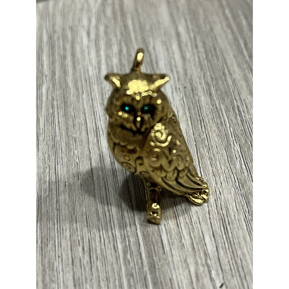 VTG Max Factor Gold Tone Owl Solid Perfume Pendant